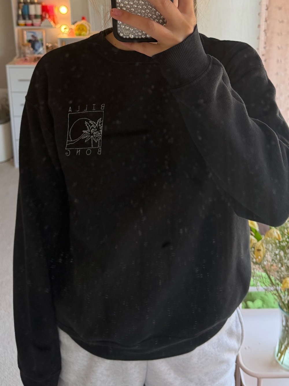 Billabong Black Crewneck Sweatshirt with Small Palm Graphic